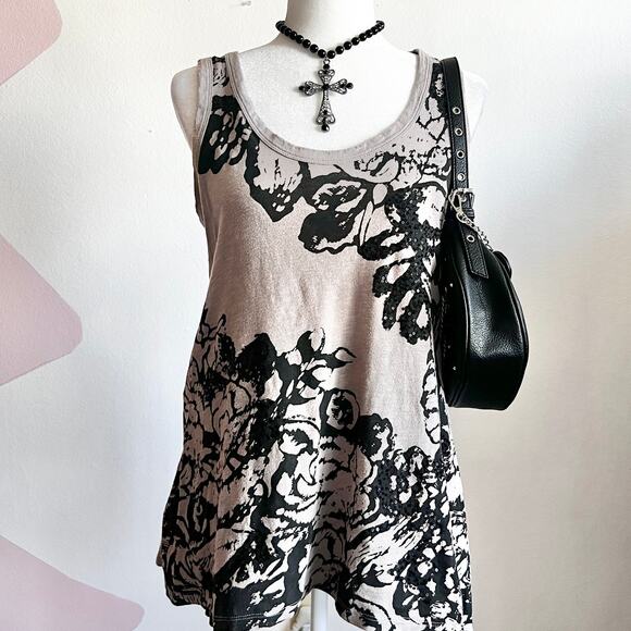 Vintage Y2K Floral Tank Top, Grunge Gothic Indie Sleaze 90s Large‎ - Picture 1 of 4